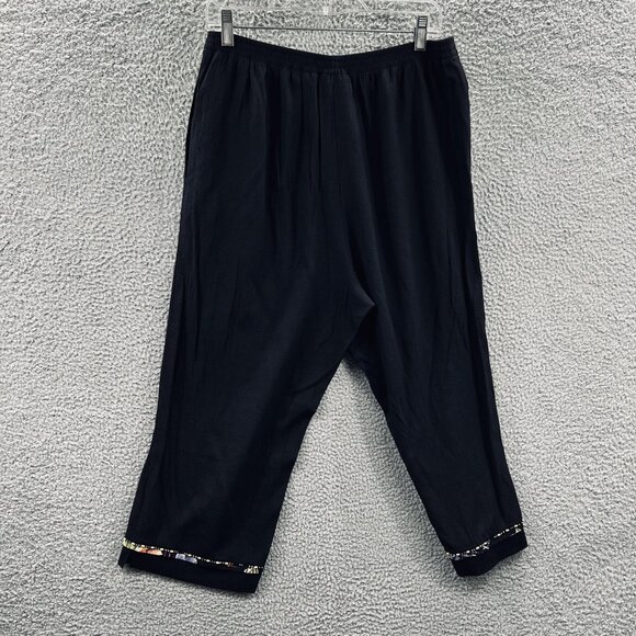 Alfred Dunner Pants Womens 12 Black Cropped Embellished Cuff Beaded Trim Rayon‎ - Picture 1 of 9